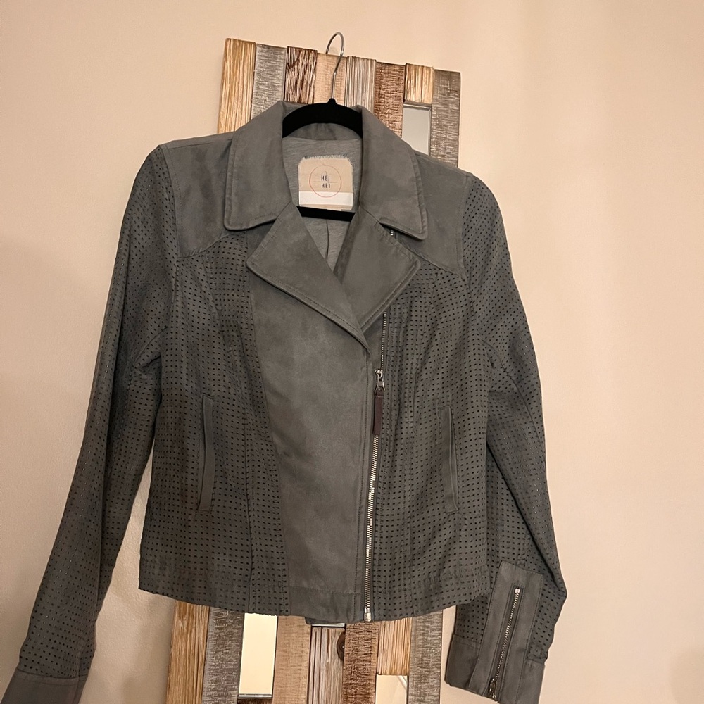 Anthropologie Perforated Gray suede jacket S
